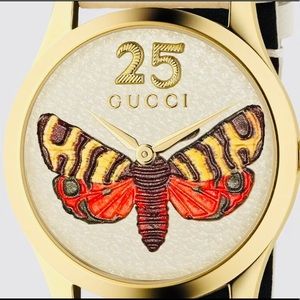 GUCCI White Leather GTimeless Watch Butterfly Dial